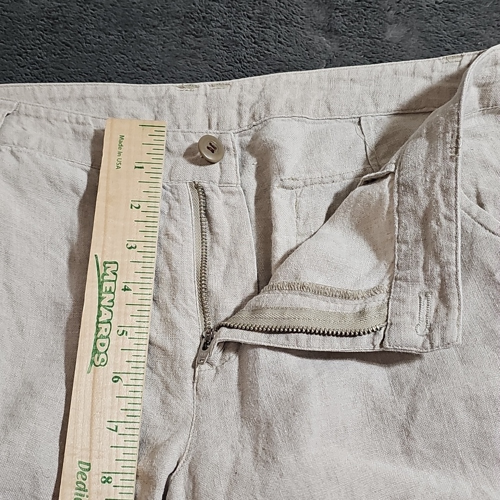 100% Linen Tan Cream Oatmeal Beige Wide Leg Crop Pants Size M - Picture 7 of 9